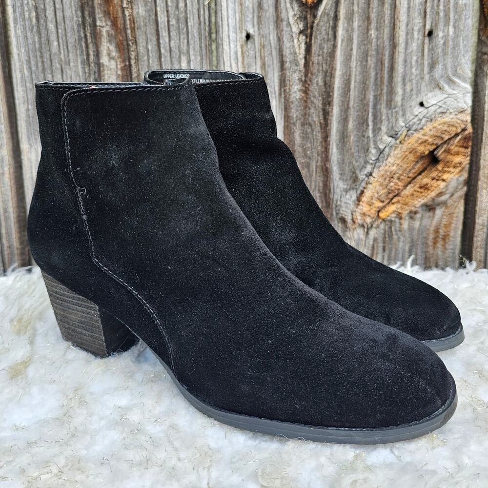Black Ankle Booties J. JILL Size 8.5 Suede Leather Zip Heeled Boots Side Zip
